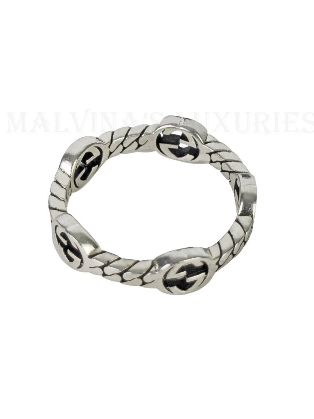GUCCI RING STERLING SILVER GG LOGO MONOGRAM CHAIN BAND UNISEX sz 17 US 8 - Picture 11 of 16